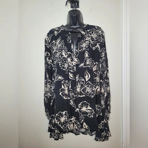 Free People Over Sized Black and White Hibiscus Swing Tunic Dress sz XS